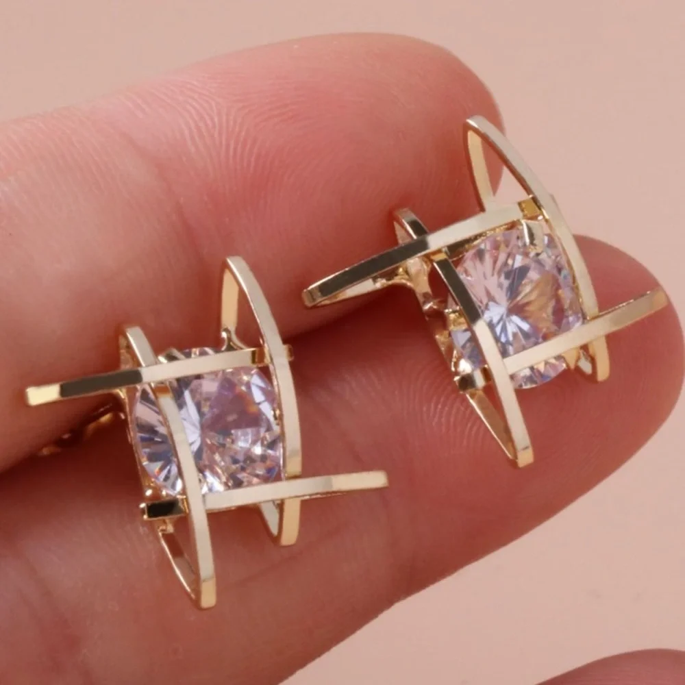 Cubic Zirconia Stud Earrings Silver & Gold - Picture 2 of 7